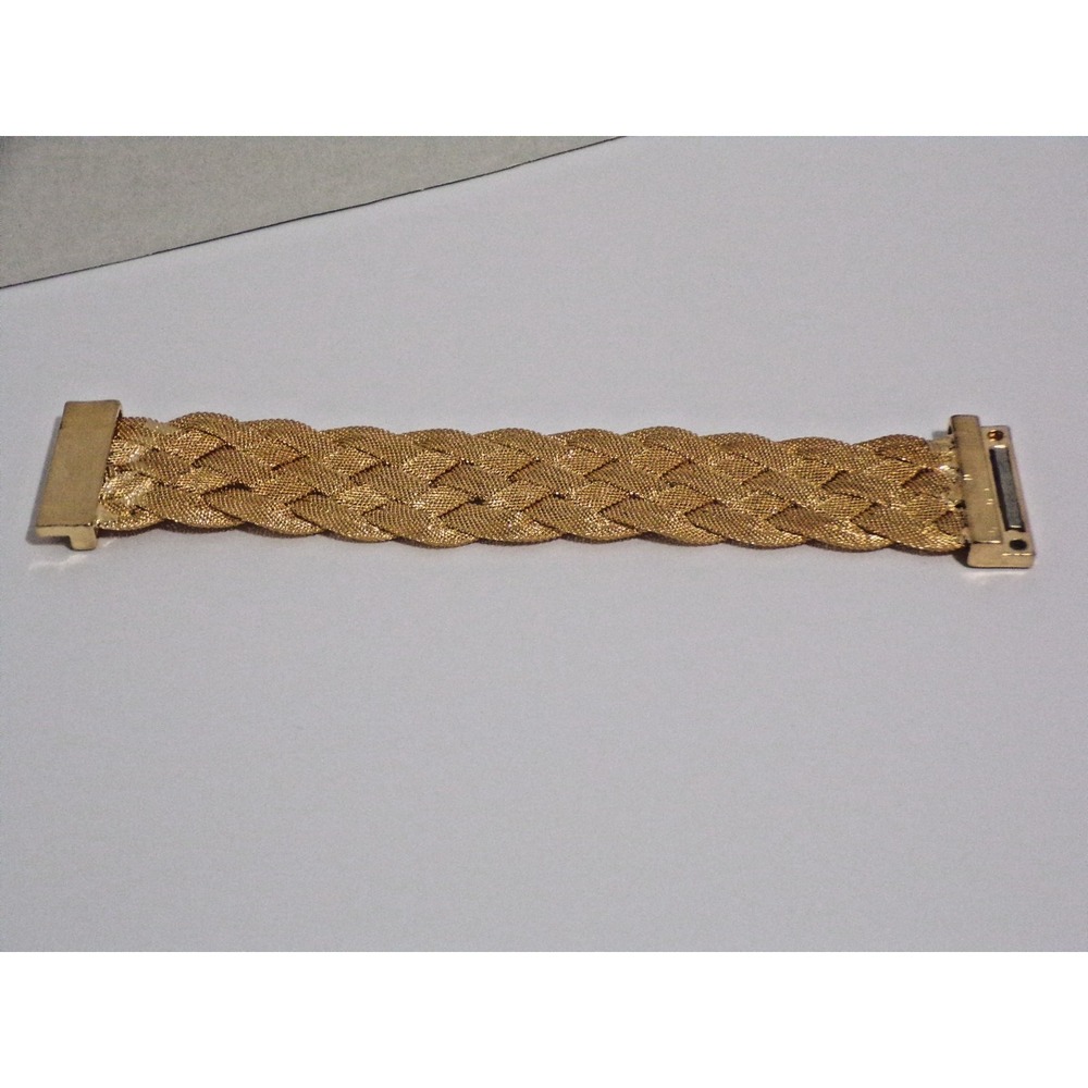 Vintage‎ Gold Plated Braided Mesh Design Bracelet Magnet Closure 8" Long x 2" Wd